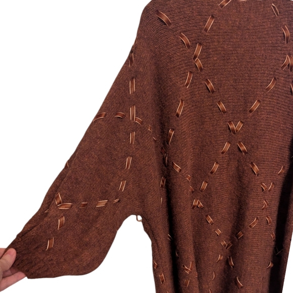 NWT Style Rack Chestnut Wool Blend Ribbon Accents Cardigan Sweater Women's L* - Picture 7 of 9